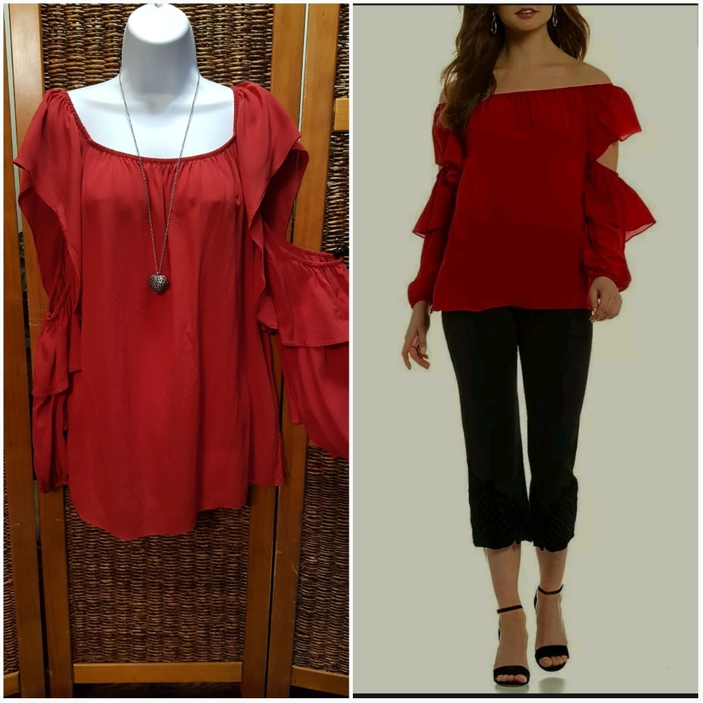 Mika Mindel Red Cold Shoulder Style Top View 2